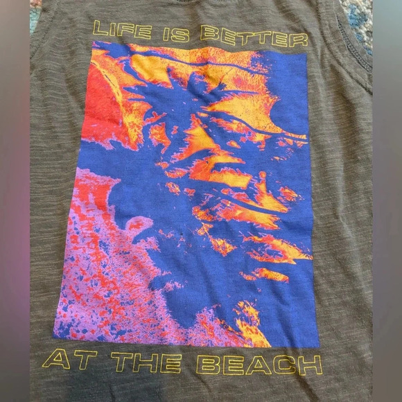 Old Navy Boys Brown Graphic Tank Top Beach Surfer Neon Purple PInk Size Small - Picture 2 of 4